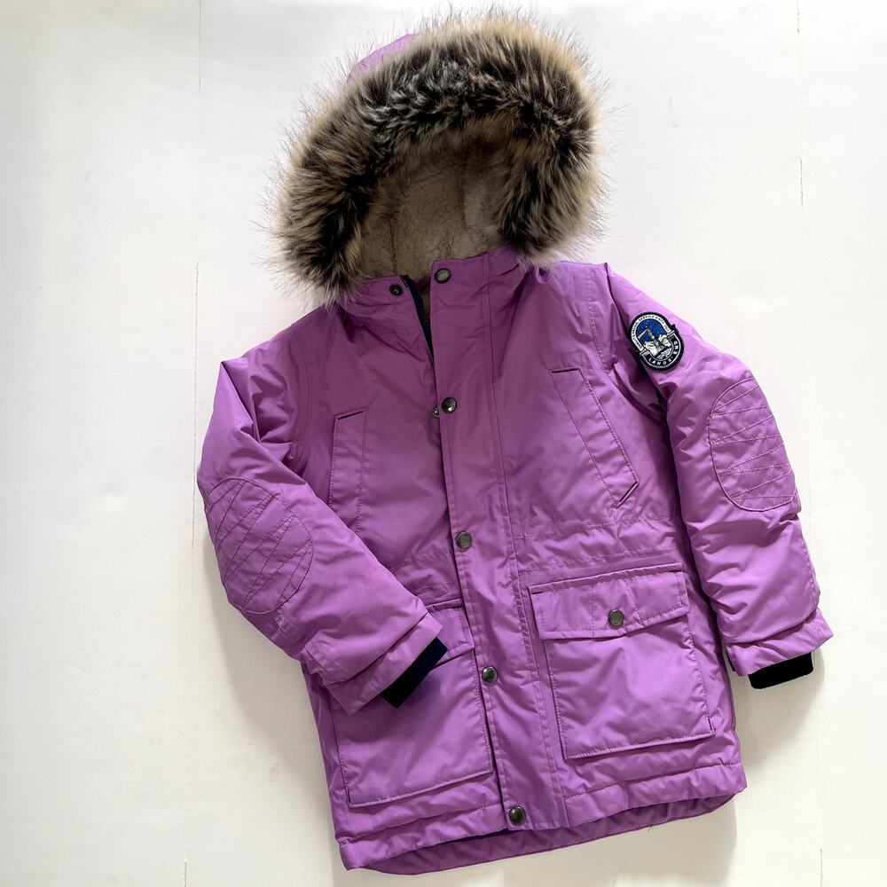 Lands' End Kids Purple Faux Fur Trim Expedition Winter Parka Jacket Size 4T